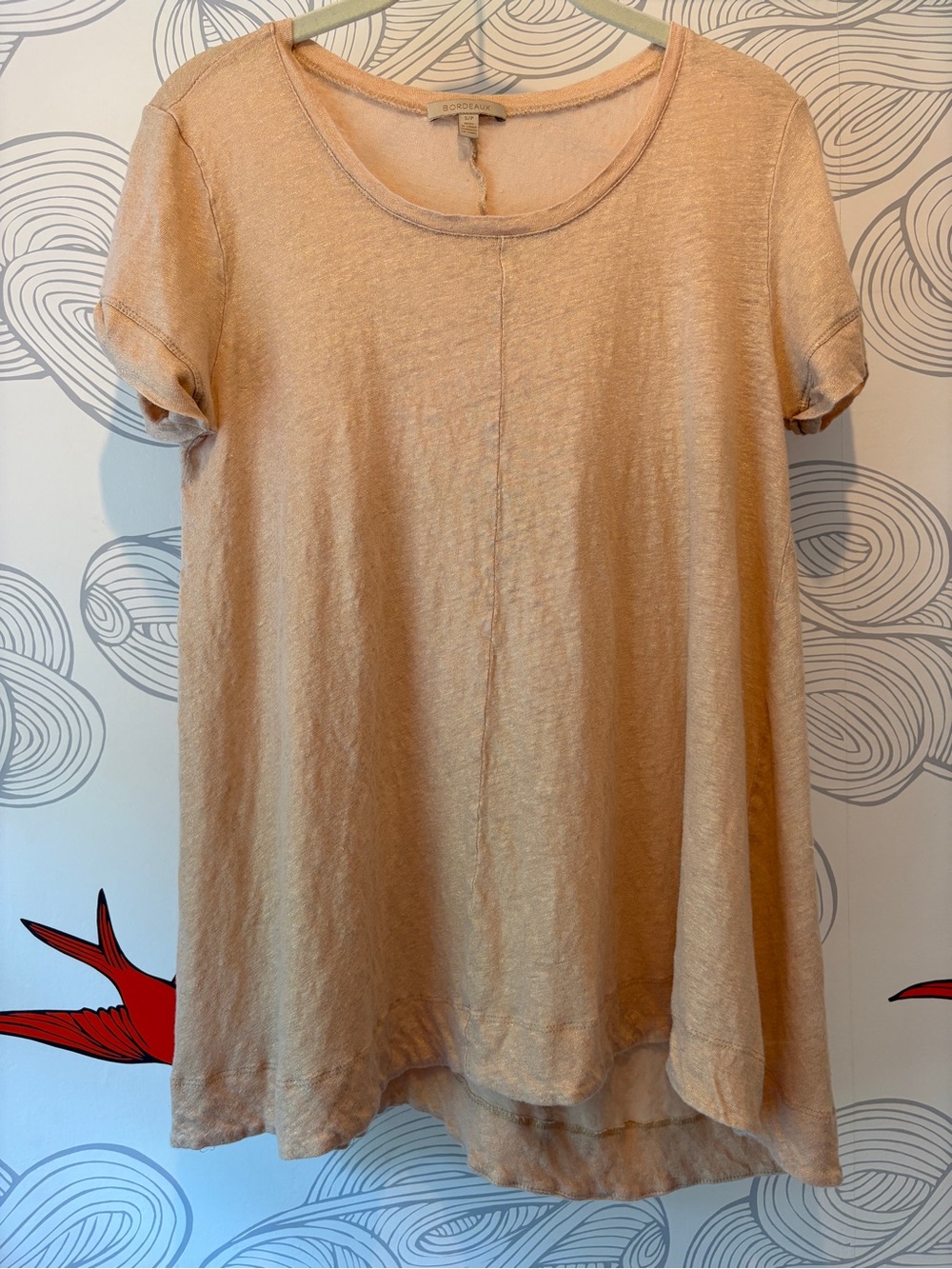 Bordeaux (from Anthropologie) 100% Linen Short Sleeve Tunic Top - Size Small